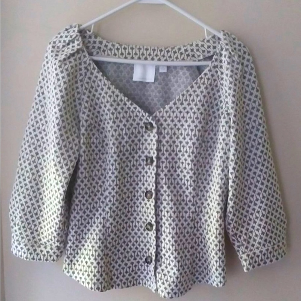 Sttitwe by Athropologie blazer size medium ivory black and metallic gold